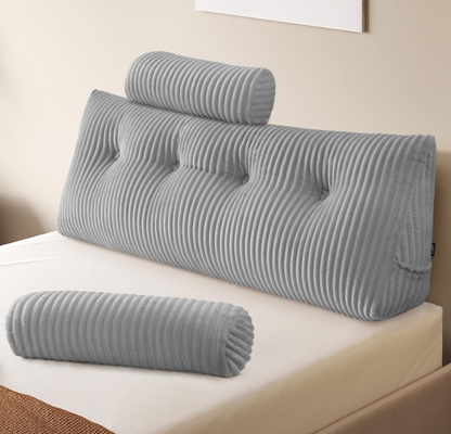 Leeskussen – Wigkussen – Rugkussen – Hoofdkussen – Kniekussen – Lichtgrijs 120 cm – Ergonomische Ondersteuning – Afneembare Wasbare Hoes