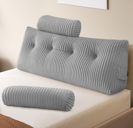 Leeskussen – Wigkussen – Rugkussen – Hoofdkussen – Kniekussen – Lichtgrijs 120 cm – Ergonomische Ondersteuning – Afneembare Wasbare Hoes
