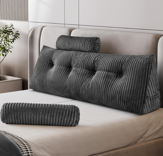 Wigkussen – Leeskussen – Rugkussen – Boekenkussen – Leeskussen – Ergonomische Wigvorm – Afmeting 120 x 50 x 20 cm – Afneembare Wasbare Hoes – Grijs