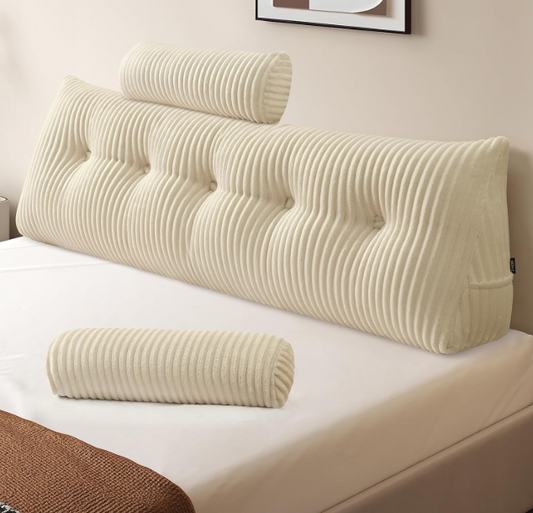 Boekenkussen – Wigkussen – Leeskussen – Rugkussen – Leessteun – Ergonomisch Design – Afritsbare Wasbare Hoes – Crème 150 x 50 x 20 cm