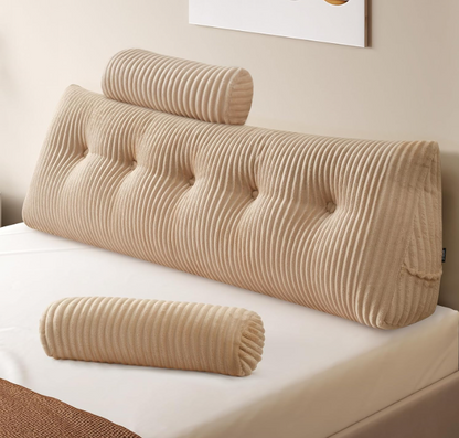 Lees- En Rugkussen – Boekenkussen – Wigkussen – Leeskussen – Comfortkussen – Beige 150x50x20 cm – Ergonomisch Ontwerp – Afneembare Wasbare Hoes
