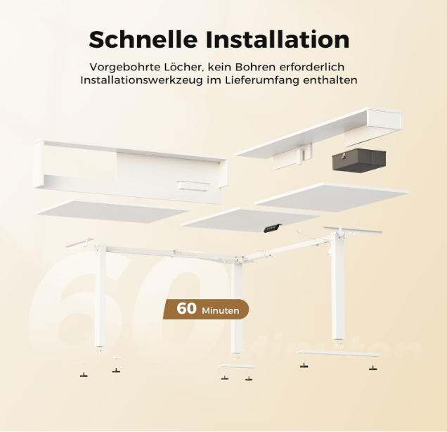 L-Vormig Zit-Sta Bureau – Hoekbureau – Verstelbaar Bureau – Staand Bureau – Bureau Met Opbergrek – 160x140 CM – Led Verlichting – Stevig Stalen Frame