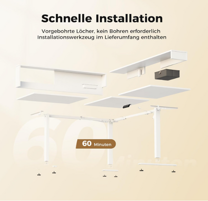 L-Vormig Zit-Sta Bureau – Hoekbureau – Verstelbaar Bureau – Staand Bureau – Bureau Met Opbergrek – 160x140 CM – Led Verlichting – Stevig Stalen Frame