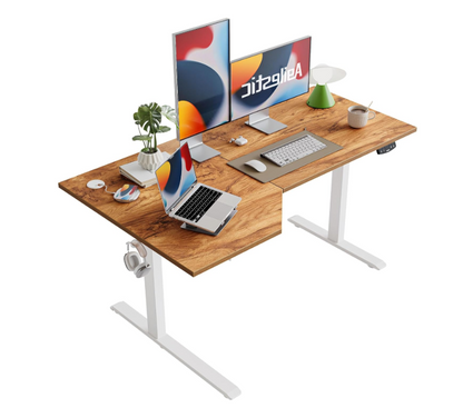 L-Vormig Zit-Sta Bureau – Elektrisch Bureau – Verstelbaar Bureau – Hoekbureau – Ergonomisch Bureau – Lichtbruin – Hoogte Verstelbaar 71-114 cm – Stil Motor met Geheugenfunctie
