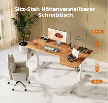 L-Vormig Zit-Sta Bureau – Elektrisch Bureau – Verstelbaar Bureau – Hoekbureau – Ergonomisch Bureau – Lichtbruin – Hoogte Verstelbaar 71-114 cm – Stil Motor met Geheugenfunctie