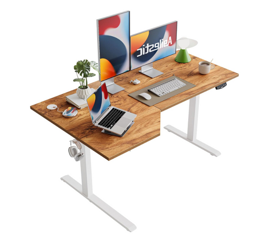 Elektrisch Verstelbaar L-Vormig Bureau – Zit-Sta Bureau – Ergonomisch Bureau – Thuiswerk Bureau – Computertafel – 140 x 90 cm – Stil Elektrische Motor