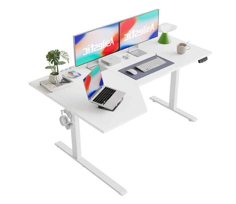 L-Vormig Bureau – Hoekbureau – Zit-Sta Bureau – Elektrisch Verstelbaar Bureau – Thuiswerkbureau – In Hoogte Verstelbaar 71-114 CM – Stil Motor Minder Dan 55 Db – Wit 150x90 CM
