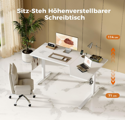 L-Vormig Bureau – Hoekbureau – Zit-Sta Bureau – Elektrisch Verstelbaar Bureau – Thuiswerkbureau – In Hoogte Verstelbaar 71-114 CM – Stil Motor Minder Dan 55 Db – Wit 150x90 CM