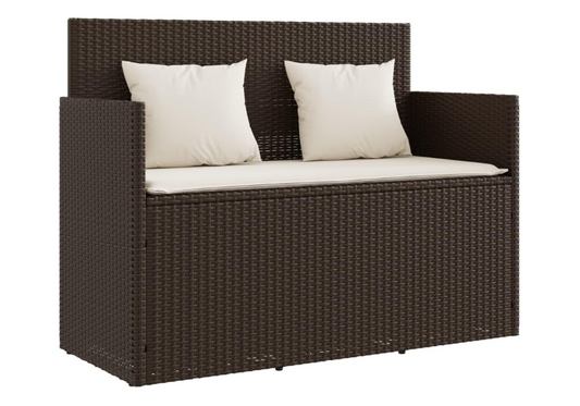 Tuinbank – Buitenbank – Opbergbank – Zitbank – Tuinmeubel – PE Rattan – Waterafstotende Opbergruimte – Gasveer Veiligheid – Bruin met Crème Kussens – 120x50x90,5 cm