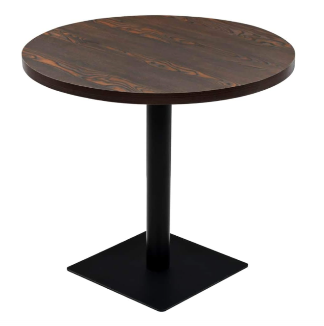 Bistrotafel – Keukentafel – Ronde Tafel – Bartafel – Moderne Eettafel – Donkere As MDF – 80 x 75 cm – Stevig Stalen Onderstel – Compact Formaat