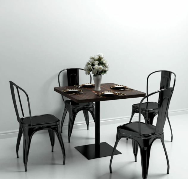 Bistrotafel – Bistro Tafel – Keukentafel – Bar Tafel – Eettafel – Donker Essen – MDF – Stalen Onderstel – 80 x 80 x 75 cm – Eenvoudig Schoon Te Maken – Stevig & Duurzaam