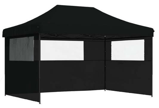 Partytent – Tent – Prieel – Paviljoen – Overkapping – Inklapbaar Met 3 Zijwanden – Zwart – 410x279x315 cm – Gepoedercoat Stalen Frame – Waterafstotend Oxford Stof
