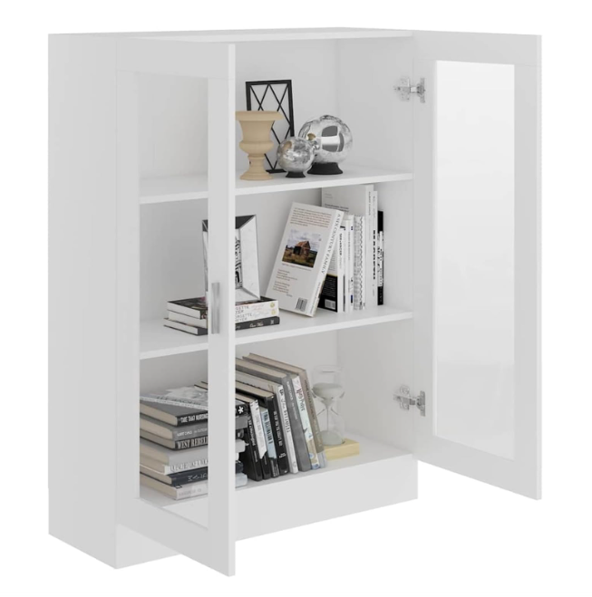 Vitrinekast – Boekenkast – Opbergkast – Displaykast – Kast Met Deuren – Wit – 82,5x30,5x115 cm – Hout En Glas – Wandbevestiging Voor Veiligheid