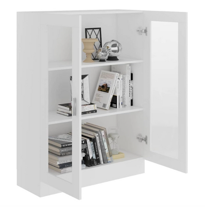Vitrinekast – Boekenkast – Opbergkast – Displaykast – Kast Met Deuren – Wit – 82,5x30,5x115 cm – Hout En Glas – Wandbevestiging Voor Veiligheid