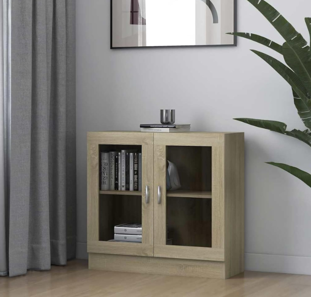 Vitrinekast – Displaykast – Boekenkast – Opbergkast – Wandkast – Sonoma Eiken – 82,5x30,5x80 cm – Hoogwaardig Houtmateriaal – Compact Design