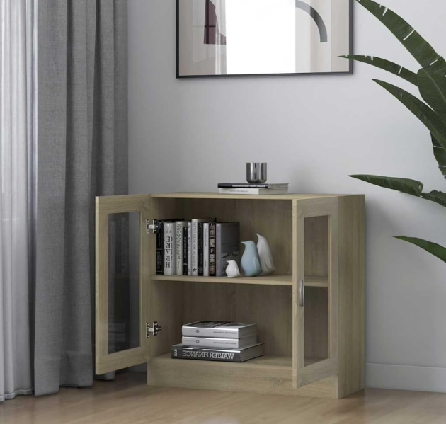 Vitrinekast – Displaykast – Boekenkast – Opbergkast – Wandkast – Sonoma Eiken – 82,5x30,5x80 cm – Hoogwaardig Houtmateriaal – Compact Design