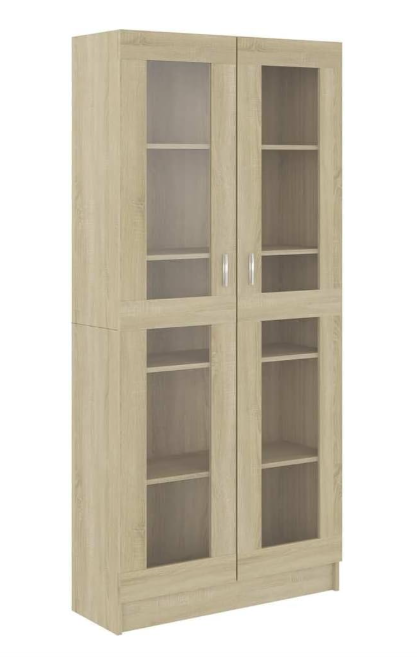 Vitrinekast – Boekenkast – Displaykast – Opbergkast – Kantoorkast – Sonoma Eik – 82,5 x 30,5 x 185,5 cm – 5 Vakken & 2 Deuren – Duurzaam Hoogwaardig Hout