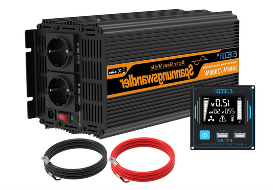 Zuivere Sinus Omvormer – Spanningsomvormer – Stroomomzetter – 12V Naar 230V Converter – Inverter 1000W – Afstandsbediening – Dubbele EU Stopcontacten