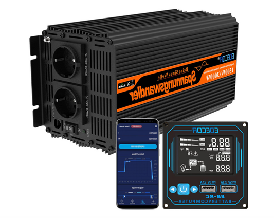 Omvormer 1500W – Spanningstransformator – Stroomomzetter – Wisselstroomomvormer – 12V Naar 230V Omvormer – Pure Sinusgolf – Pro LCD Afstandsbediening