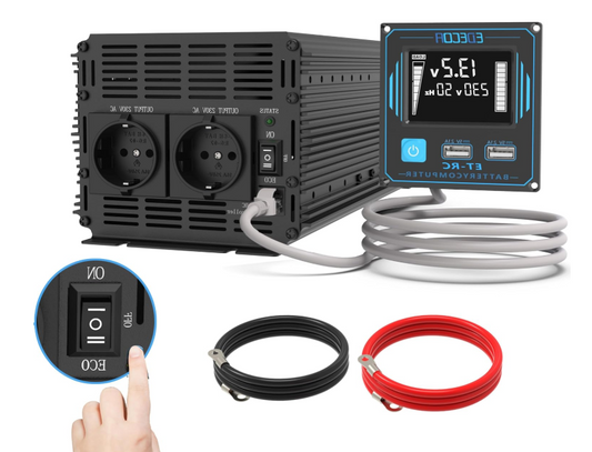 2000W Zuivere Sinus Omvormer – Spanningsomvormer – Stroomomvormer – Power Inverter – DC Naar AC Converter – Met Afstandsbediening – LCD Display – 2x USB Poorten – Compact Aluminium Behuizing
