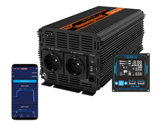 Omvormer 12V Naar 230V – Spanningsomzetter – Stroomomvormer – Inverter – Converter – Pure Sinusgolf – 2000W Continu Vermogen – Bluetooth App Bedienung