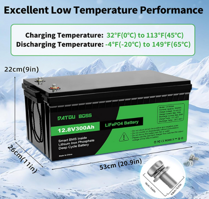 LiFePO4 Accu 12V 300Ah – Lithium Batterij – Camper Accu – Boot Accu – Zonnepanelen Accu – 4 Stuks Set – 200A BMS Beveiliging – 15000 Cyclus Duurzaam