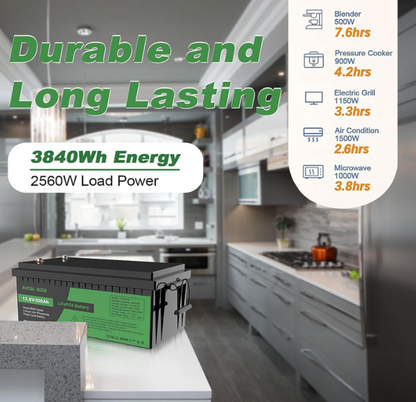 LiFePO4 Accu 12V 300Ah – Lithium Batterij – Camper Accu – Boot Accu – Zonnepanelen Accu – 4 Stuks Set – 200A BMS Beveiliging – 15000 Cyclus Duurzaam