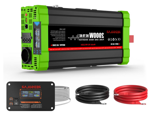 Zuivere Sinus Omvormer – Spanningsomzetter – DC Naar AC Converter – 12V Naar 230V Inverter – Mobiele Stroomvoorziening – 2000W Continu Vermogen – LCD Display & USB Poort