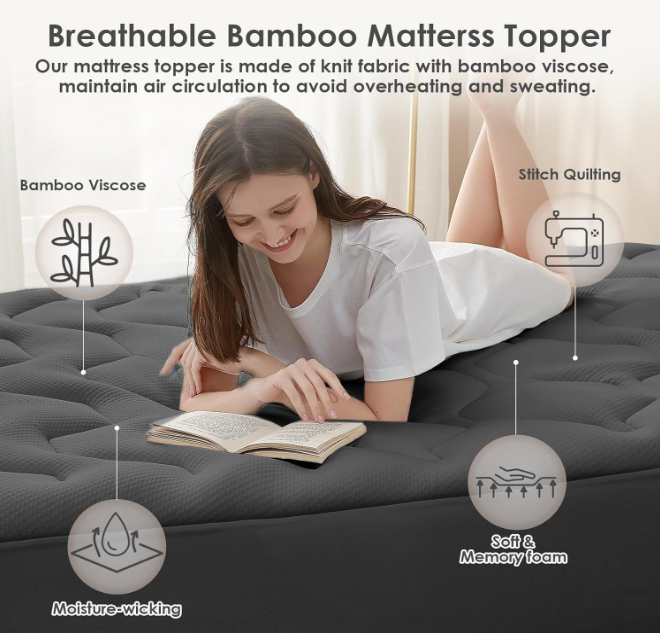 Matrastopper – Topmatras – Matrasverhoger – Matrasbeschermer – 135x190 cm Donkergrijs – Memory Foam Met Verkoelende Gellaag – Elastische Hoekbanden Tot 38 cm