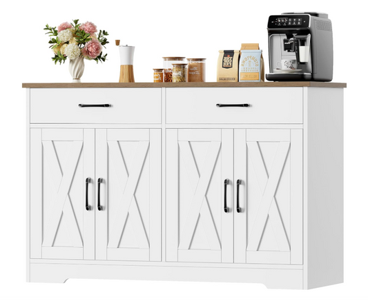 Dressoir – Sideboard – Opbergkast – Buffetkast – Kast – Wit En Bruin – 120 cm Breed Werkblad – Anti-Kantelbeveiliging