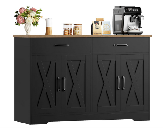 Dressoirkast – Sideboard – Kast – Buffet – Opbergmeubel – Zwart Met Bruin – 120 cm Breed – Krasbestendig Werkblad