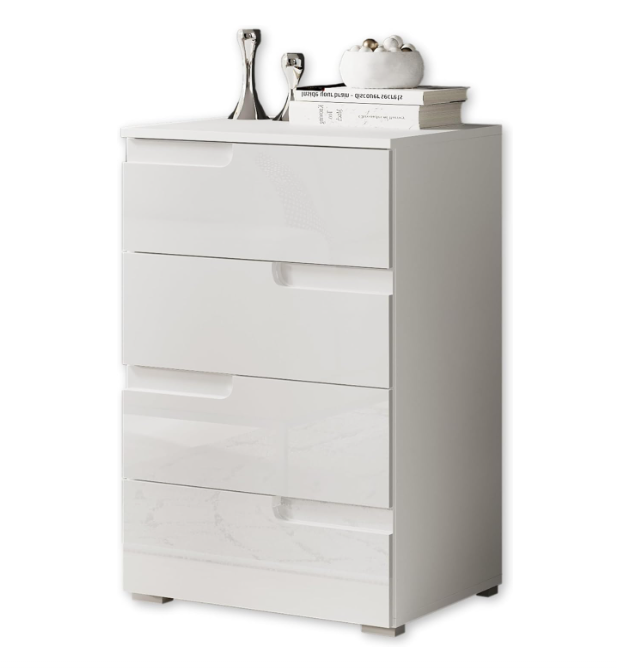 Ladekast – Commode – Dressoir – Kast – Opbergkast – Hoogglans Wit – 4 Ruime Lades – Compact Formaat 50x80x40 cm