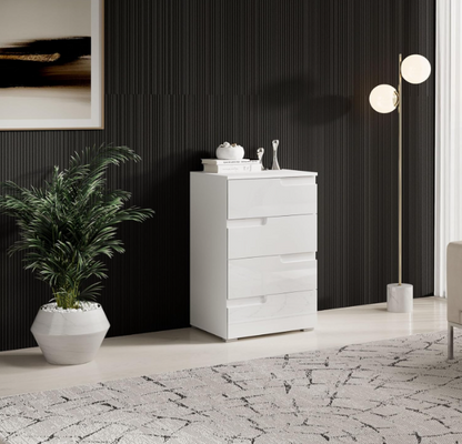 Ladekast – Commode – Dressoir – Kast – Opbergkast – Hoogglans Wit – 4 Ruime Lades – Compact Formaat 50x80x40 cm