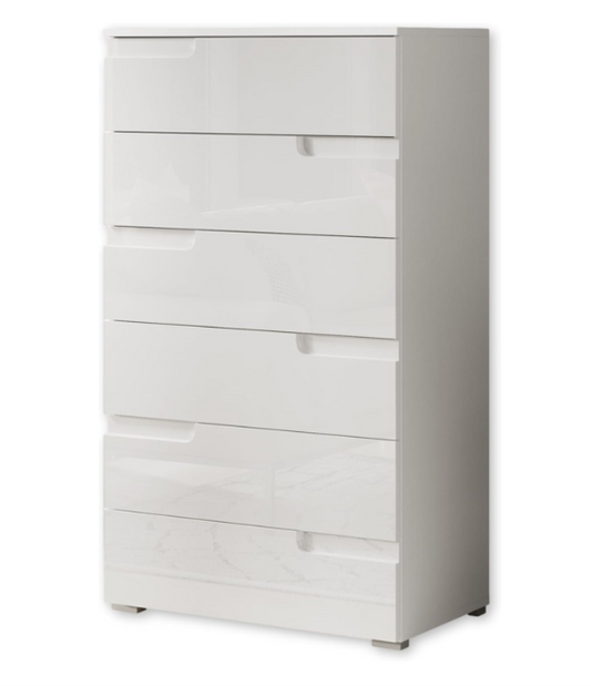 Commode – Ladekast – Dressoir – Kast – Opbergmeubel – Modern – Hoogglans Wit – 6 Ruime Lades – Compact Formaat 65x119x40 cm
