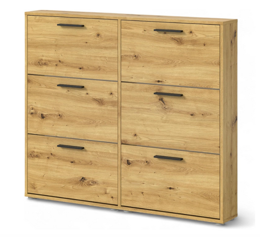 Schoenenrek – Schoenenkast – Schoenenopberger – Schoenenrekje – Schoenmeubel – 6 Kleppen – Artisan Eikenlook – Ruimtebesparend Design – 116 x 103 x 17 cm