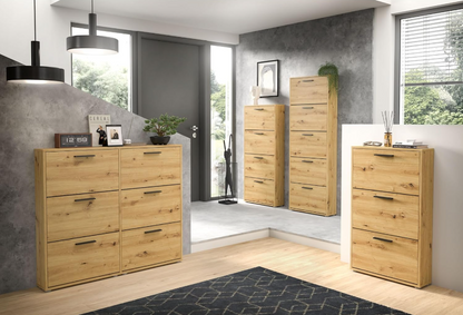 Schoenenrek – Schoenenkast – Schoenenopberger – Schoenenrekje – Schoenmeubel – 6 Kleppen – Artisan Eikenlook – Ruimtebesparend Design – 116 x 103 x 17 cm