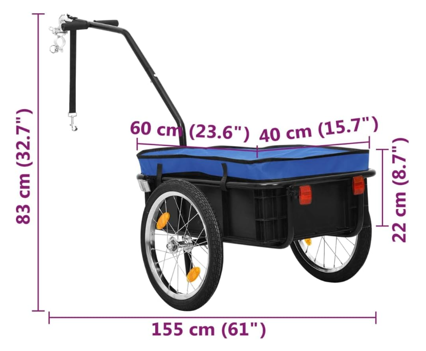 Fietskar – Fietsaanhanger – Transportkar – Handkar – Fietsaanhanger Blue – Maximaal 50 kg – Opvouwbaar Met Pneumatische Wielen