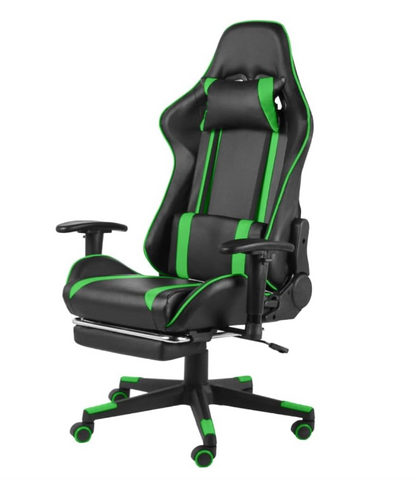 Gamingstoel – Bureaustoel – Gamestoel – Computestoel – Draaistoel – Ergonomisch Ontwerp – Uittrekbare Voetensteun – Zwart Groen PVC