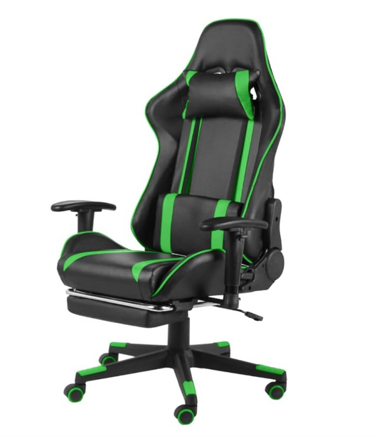 Gamingstoel – Bureaustoel – Gamestoel – Computestoel – Draaistoel – Ergonomisch Ontwerp – Uittrekbare Voetensteun – Zwart Groen PVC