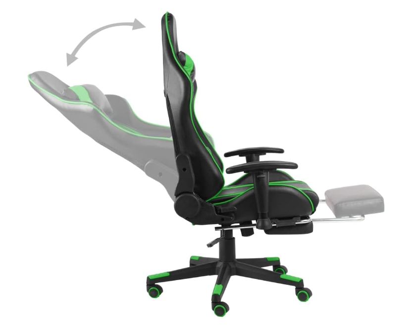 Gamingstoel – Bureaustoel – Gamestoel – Computestoel – Draaistoel – Ergonomisch Ontwerp – Uittrekbare Voetensteun – Zwart Groen PVC