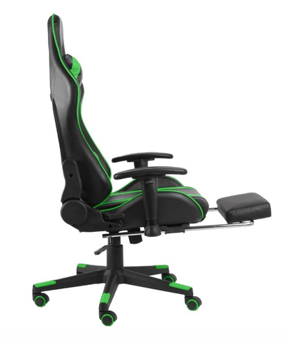 Gamingstoel – Bureaustoel – Gamestoel – Computestoel – Draaistoel – Ergonomisch Ontwerp – Uittrekbare Voetensteun – Zwart Groen PVC