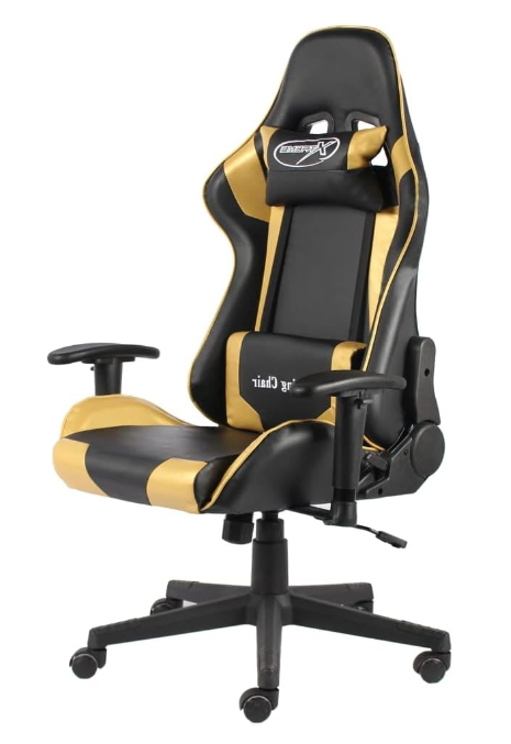 Gamestoel – Gamingstoel – Bureaustoel – Game Chair – Draaistoel – Ergonomisch – Verstelbare Rugleuning – Metaal & PVC – Goud-Zwart