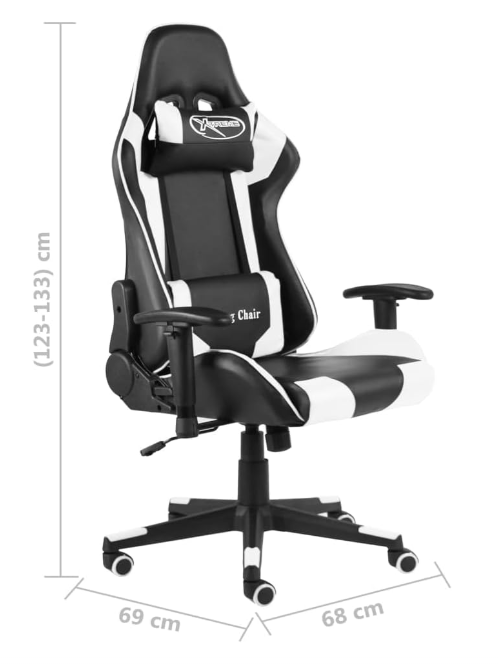 Gamingstoel – Bureaustoel – Gamestoel – Draaistoel – Comfi Stoel – Ergonomische Witte PVC Bekleding – Verstelbare Hoogte & Rugleuning
