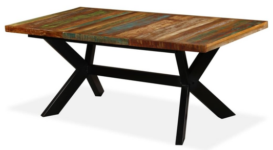 Eettafel – Tafel – Keukentafel – Dinertafel – Massief Houten Tafel – Gerecycled Hout – Stalen Kruisframe – 180x90x76 cm
