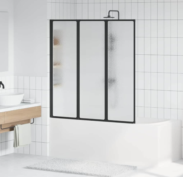Opvouwbare Douchewand – Douchewand Scherm – Douchecabine Wand – Badwand – Doucheafscheiding – 140x132 cm – Mat Zwart Polypropyleen – Ruimtebesparend & Privacybescherming