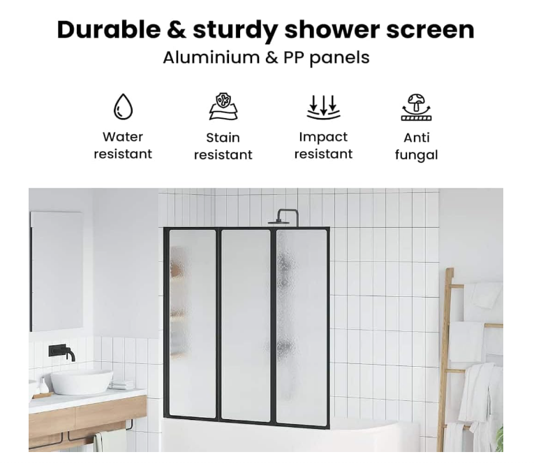 Opvouwbare Douchewand – Douchewand Scherm – Douchecabine Wand – Badwand – Doucheafscheiding – 140x132 cm – Mat Zwart Polypropyleen – Ruimtebesparend & Privacybescherming