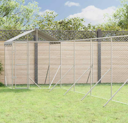 Hondenren – Buitenren – Huisdierenren – Kennel – Kippenren – Gegalvaniseerd Staal – Groot 12x12x2,5 m – Water- En UV-Bestendig Dak – Vergrendelbare Deur