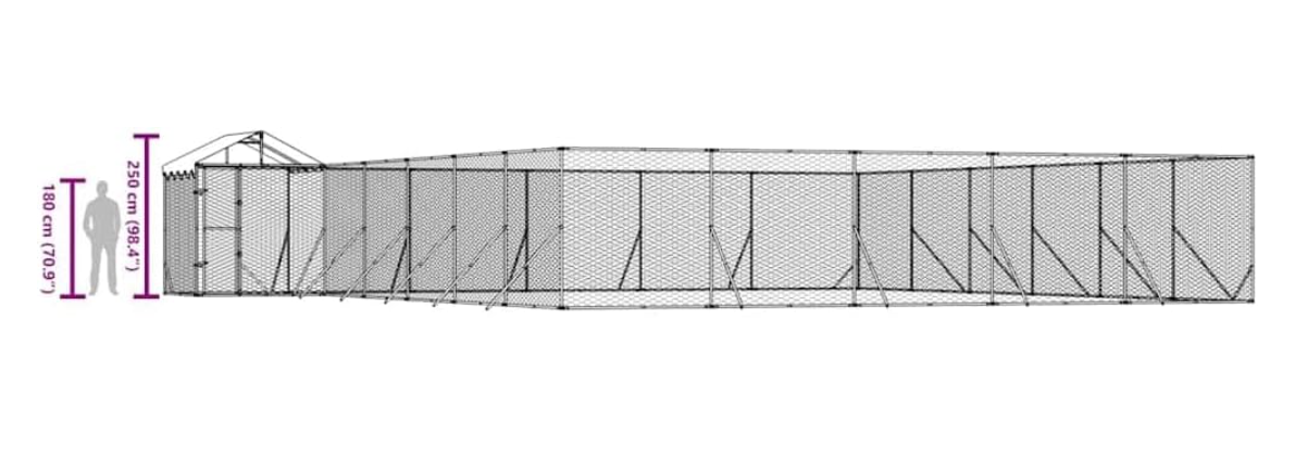Hondenren – Buitenren – Huisdierenren – Kennel – Kippenren – Gegalvaniseerd Staal – Groot 12x12x2,5 m – Water- En UV-Bestendig Dak – Vergrendelbare Deur