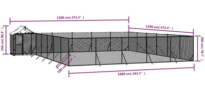 Hondenren – Buitenren – Huisdierenren – Kennel – Kippenren – Gegalvaniseerd Staal – Groot 12x12x2,5 m – Water- En UV-Bestendig Dak – Vergrendelbare Deur