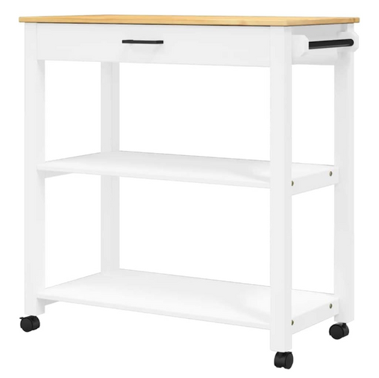 Keukentrolley – Keukenwagen – Opbergtrolley – Serveerwagen – Kruidenwagen – Massief Grenenhout – 84x40x88,5 cm – Vier Wielen Met Rem